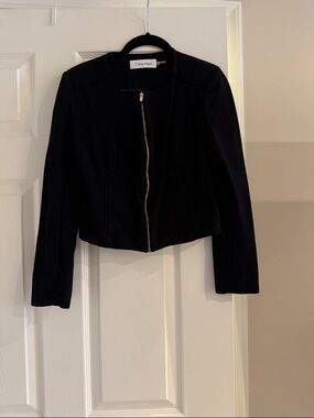Calvin Klein Black Cropped Zip-Front Cloth Blazer